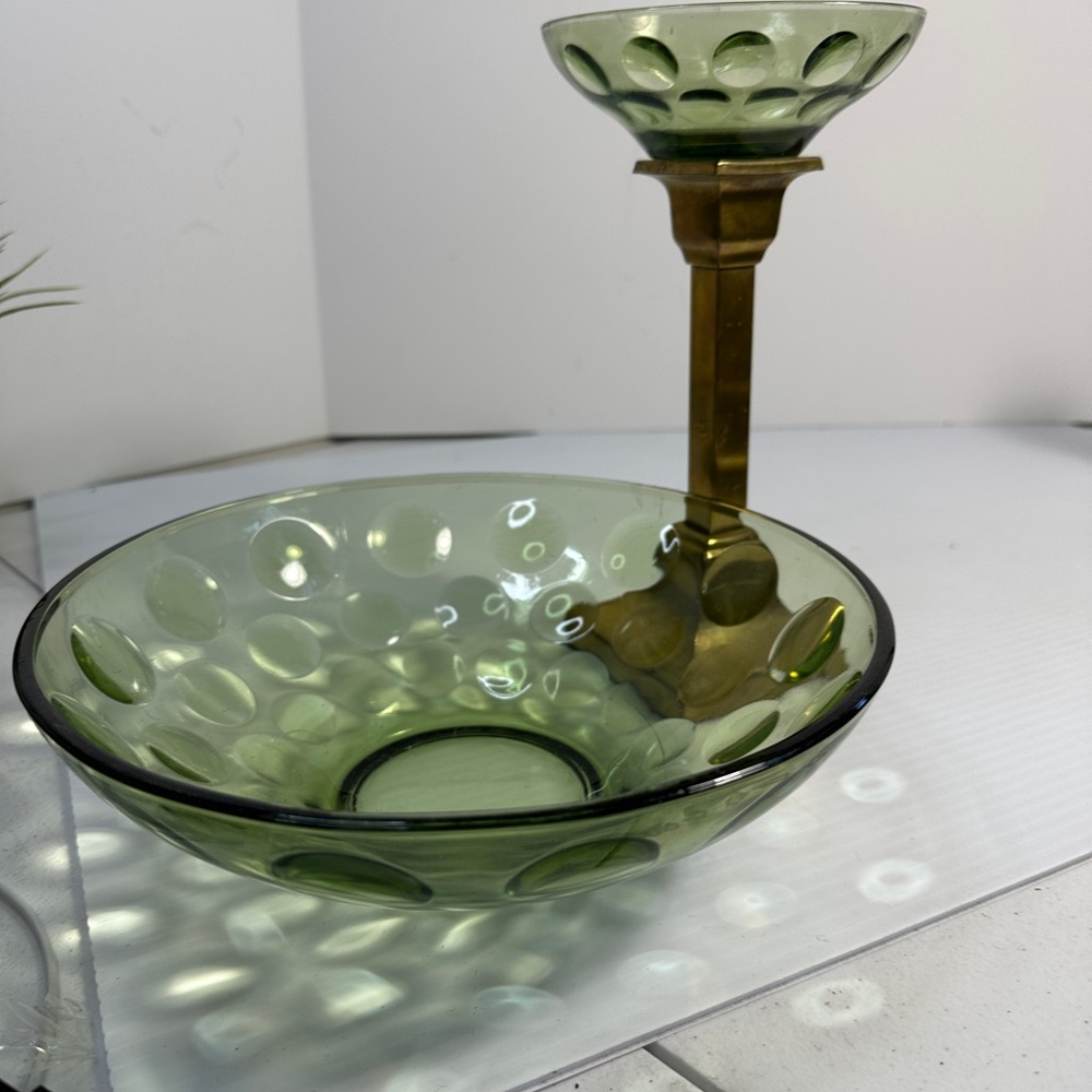 Vintage Hazel Atlas El Dorado Green Chip & Dip Set Bowls MCM Dots